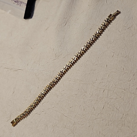 NAPIER Vintage Rhinestones, Black Stones, and Gold Tone Tennis Bracelet - Picture 6 of 10